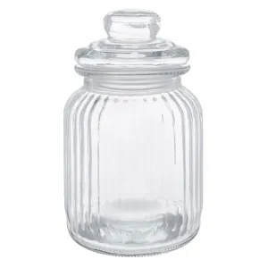 Borcan de Sticlă Transparent cu Design în Relief pentru Dulciuri