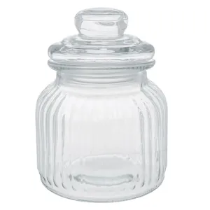 Borcan de Sticlă Transparent pentru Dulciuri cu Design în Relief și Capac