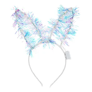 Coronită deghizare Crăciun cu urechi Tinsel Holografic și LED Multicolor