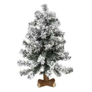 Brad Decorativ de Craciun pentru Masa, 70 de Ramuri cu Zapada Artificiala, Baza din Lemn, 60cm