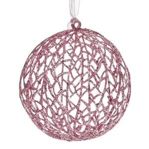 Glob Decorativ de Crăciun Perforat Roz Glitter Diametru 15cm