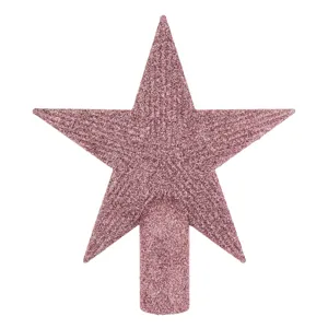 Stea de Crăciun Roz cu Glitter, Varf pentru Brad Plastic