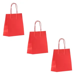 Set 3 Sacose din Hârtie Kraft Roșie pentru Cadouri, 18x8x20cm, cu Mânere