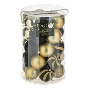 Set Globuri de Crăciun Negru-Aur, Mate și Glitter - 31 buc