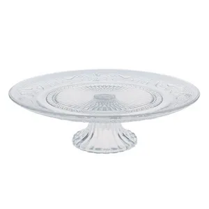 Platou sticla sculptat pentru prajituri diametru 32.5 cm