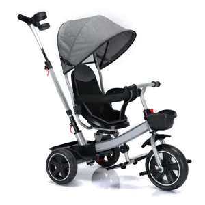 Tricicleta 3in1 cu Scaun Rotativ, Gri, Cadru Otel, Roti EVA