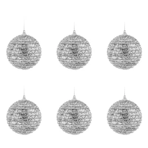 Set Globuri de Crăciun Argintii cu Glitter, Diametru 8 cm, 6 bucăți