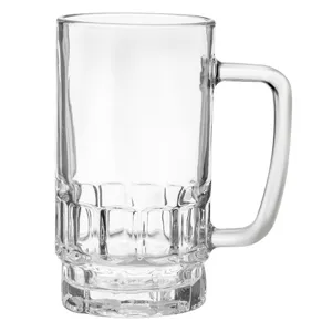 Halba de bere din sticlă cu mâner și model decorativ