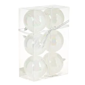 Set globuri de Craciun albe irizate cu glitter pentru decorarea bradului
