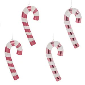 Ornamente Crăciun Acadele Bastonașe Roz cu Dungi Holografice Set 4 Bucăți