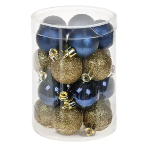 Set Globuri de Craciun Aurii Albastre cu Glitter Mate Stralucitoare