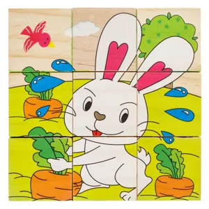 Puzzle din lemn cu animale de la fermă, 9 piese, multicolor