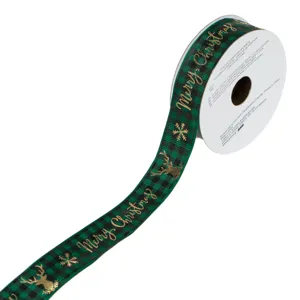 Panglica Decorativă de Crăciun Verde cu Ren și Fulg