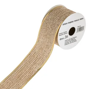 Panglică decorativă textilă cu glitter, 5m x 48mm, Auriu
