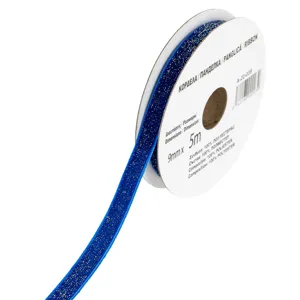 Panglică decorativă catifelată albastră cu sclipici, 5 m x 9 mm
