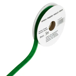 Panglică decorativă catifelată verde, 5 m x 9 mm