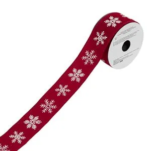 Panglică decorativă de Crăciun, Roșie cu fulgi albi, 5m x 38mm