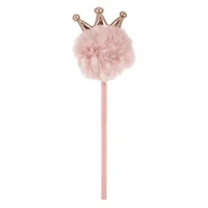 Creion Powder Pink cu Pompon și Coroană Decorativă 22.5cm