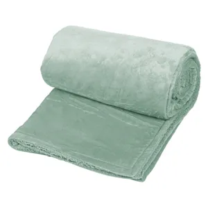 Patura Catifelata Verde Menta cu Interior Sherpa, 200x150 cm