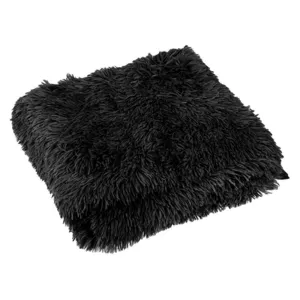 Cuvertură Decorativă Imitatie Blană Shaggy Negru Dimensiune 160x130cm
