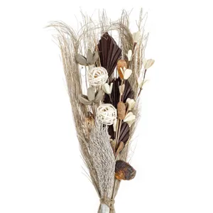 Buchet decorativ cu flori uscate, 90 cm, Maro Bej