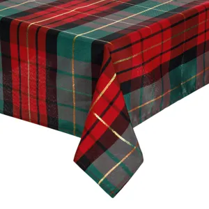 Fata de masă decorativă Crăciun carouri roșu verde lurex auriu