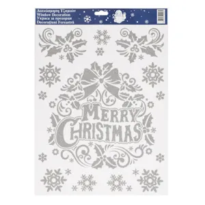 Autocolante Geam Crăciun Merry Christmas Glitter Argintiu 30x42cm