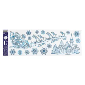 Autocolante Decorative Crăciun Sanie Fulgi Bleu Argintiu 20x60cm