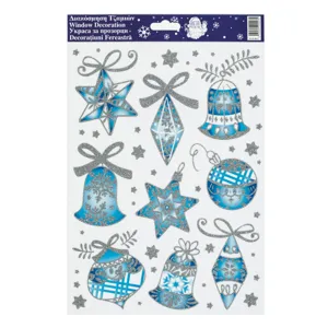 Autocolante Decorative Craciun Ornamente Clopote Globuri cu Glitter Argintiu