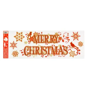Autocolante Decorative Craciun Merry Christmas Pasari Rosii cu Glitter Auriu