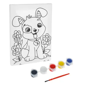 Set pictura cu canvas cu model de caine, vopsele acrilice și pensulă
