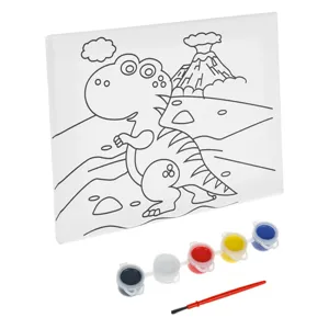 Set de Pictura pe Canvas cu Dinozaur, 5 Vopsele Acrilice si Pensula, 20x15 cm
