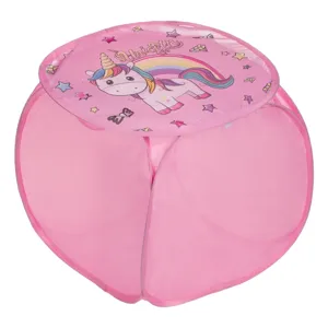 Cos textil pliabil roz cu unicorn pentru depozitarea jucariilor