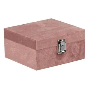 Cutie de depozitare din lemn cu catifea roz, 16x16x8 cm