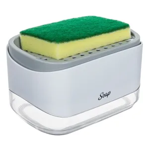 Dozator pentru detergent lichid cu suport burete, Alb/Gri