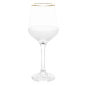 Pahar pentru vin din sticlă mată cu margine aurie, 410 ml, cu picior