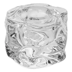 Sfeșnic decorativ din sticlă, formă trandafir transparent
