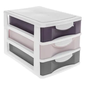 Cutie organizatoare de birou cu 3 sertare, plastic, multicolor, 22x15x19 cm