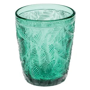 Pahar sticlă verde tropical cu frunze reliefate 300ml