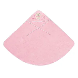 Prosop cu gluga pentru bebe, Bumbac, 100x100 cm, Roz cu Ursulet