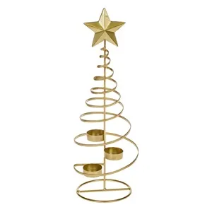 Suport Decorativ Metalic Auriu Spiralat pentru Lumanari cu 3 Compartimente