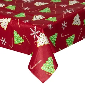 Față de Masă Decorativă Brazi de Crăciun Roșu PEVA 180x140cm