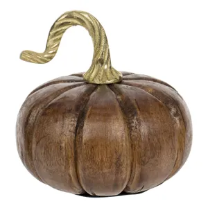 Dovleac decorativ din lemn cu coadă aurie, dimensiune 14x15cm