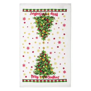 Prosop Bucătărie Crăciun din Bumbac cu Brad Glitter Auriu 60x35cm