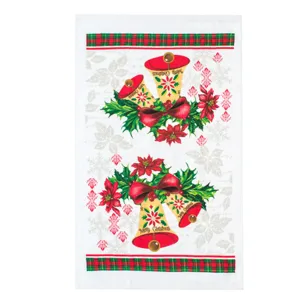 Prosop Bucătărie din Bumbac Alb cu Detalii de Crăciun 63x38cm