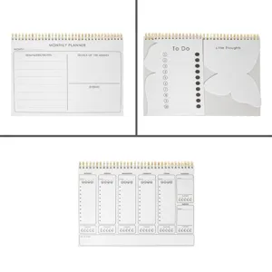 Carnet de notițe cu planificator lunar, 3 subiecte, copertă cu design abstract, spirală aurie
