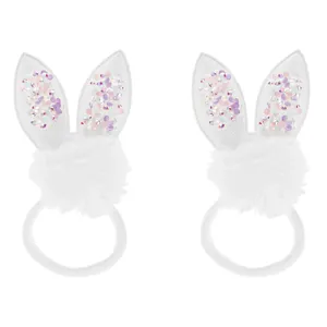 Elastice de par pentru copii cu urechi de iepure și pompon holografic