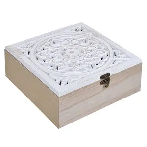 Cutie de depozitare din lemn cu capac perforat, model mandala, 22.5x22.5x10cm