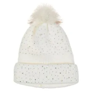 Căciulă tricotată off white cu strasuri, mărgele și pompon pentru femei
