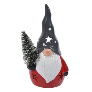 Felinar Ceramic Gnome Crăciun Caciulă Gri 8x6x13cm
